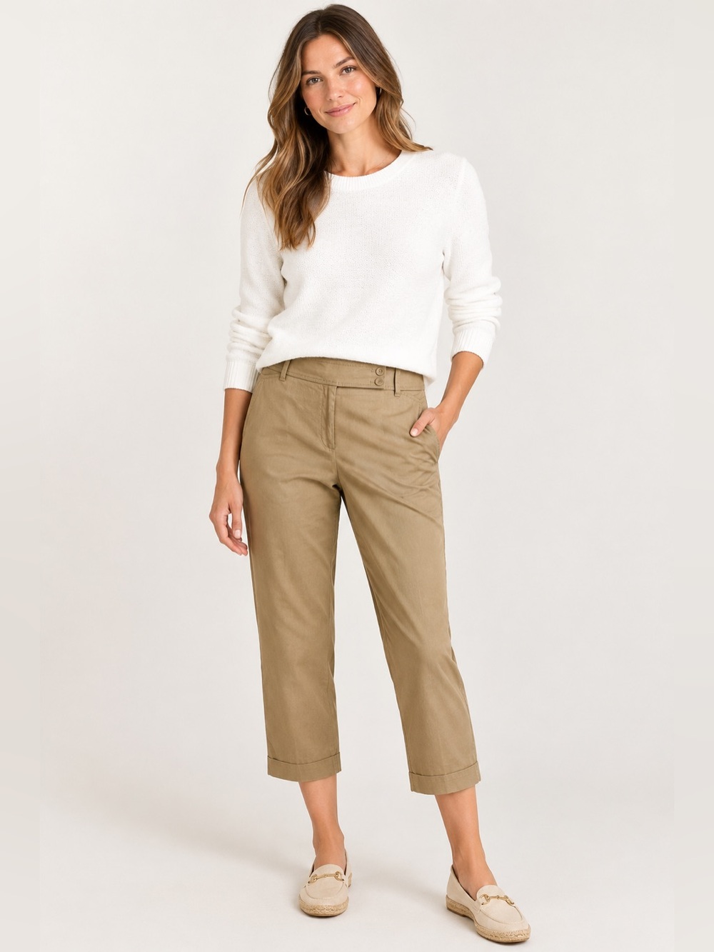 LOFT Marissa Cropped Beige Pants Size 14